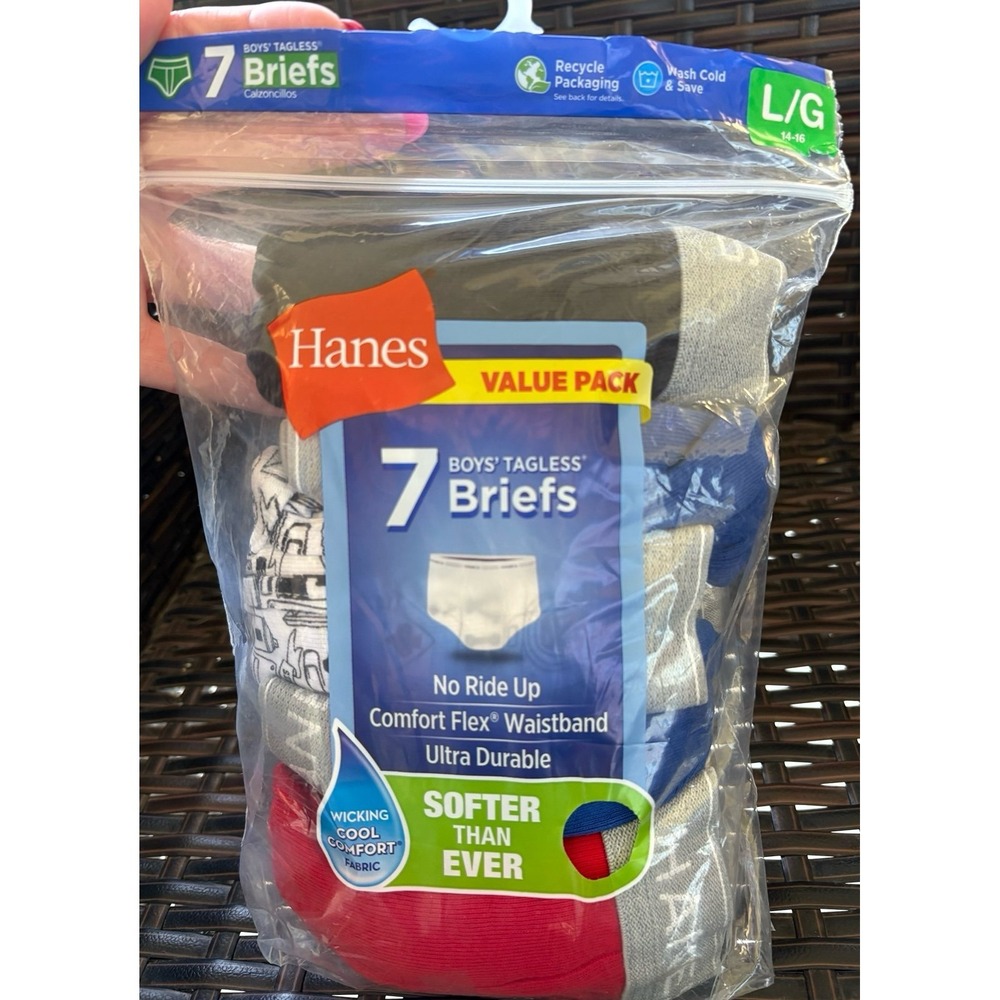 NEW 7 pairs boys size large HANES no ride up briefs underwear. Comfort flex wais